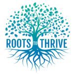 Roots to Thrive Logo: Psychedelic-Assisted Therapy with silent disco headphones