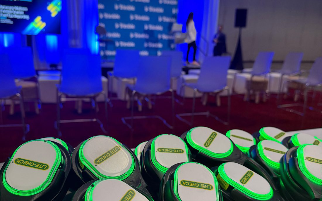 Custom branded silent disco headphones at the Trimble Insight Tech Conference
