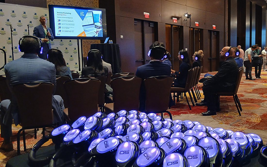 Sound Off headphones uses for demos at the Funders Forum and Brokers Expo